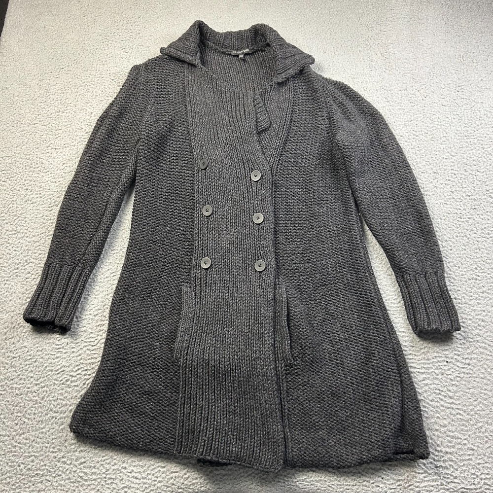 Eileen Fisher Charcoal Gray Wool Cashmere Double Breasted Ribbed Cardigan M